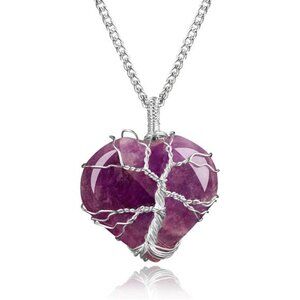 Heart Necklace for Women, Handmade Amethyst Crystal Pendant Birthstone Necklaces